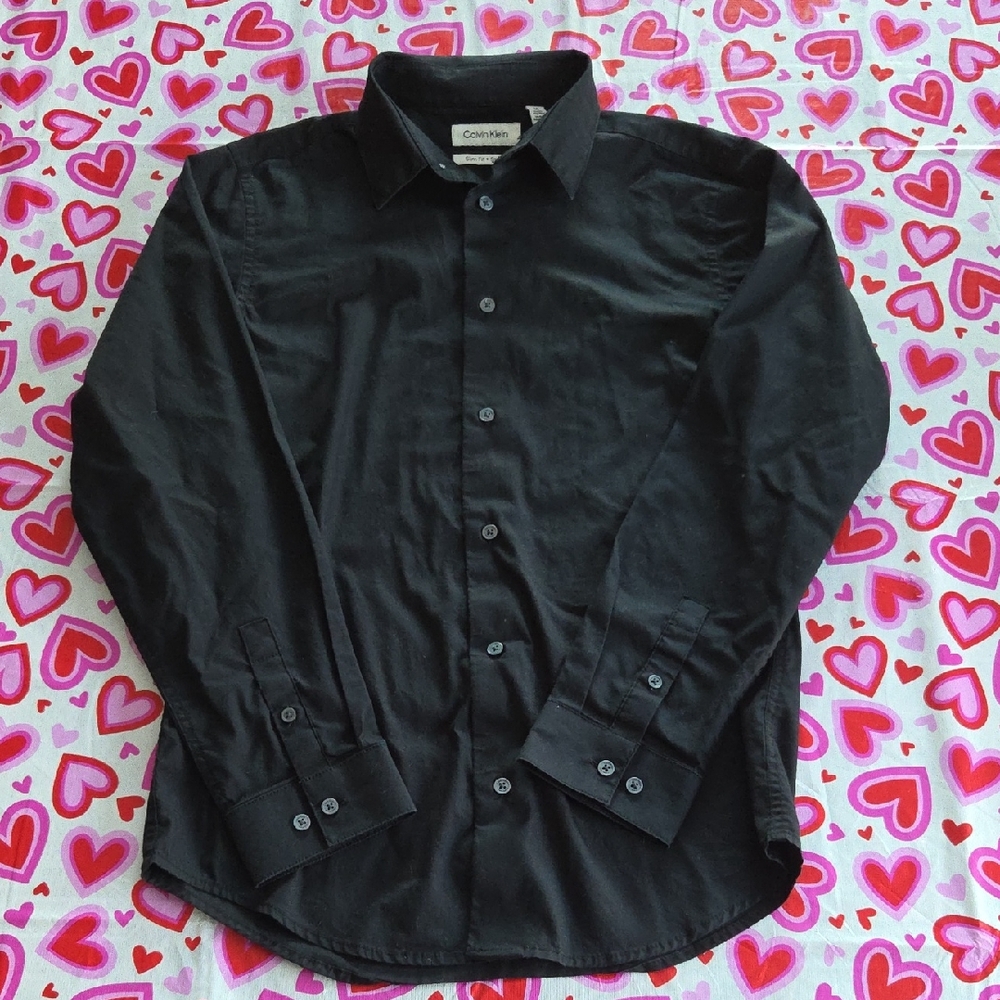 Calvin Klein Size 16 Kids Black Button Down Shirt